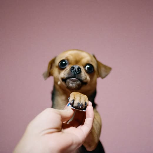 A dog's paw held in a hand while its nails are clipped